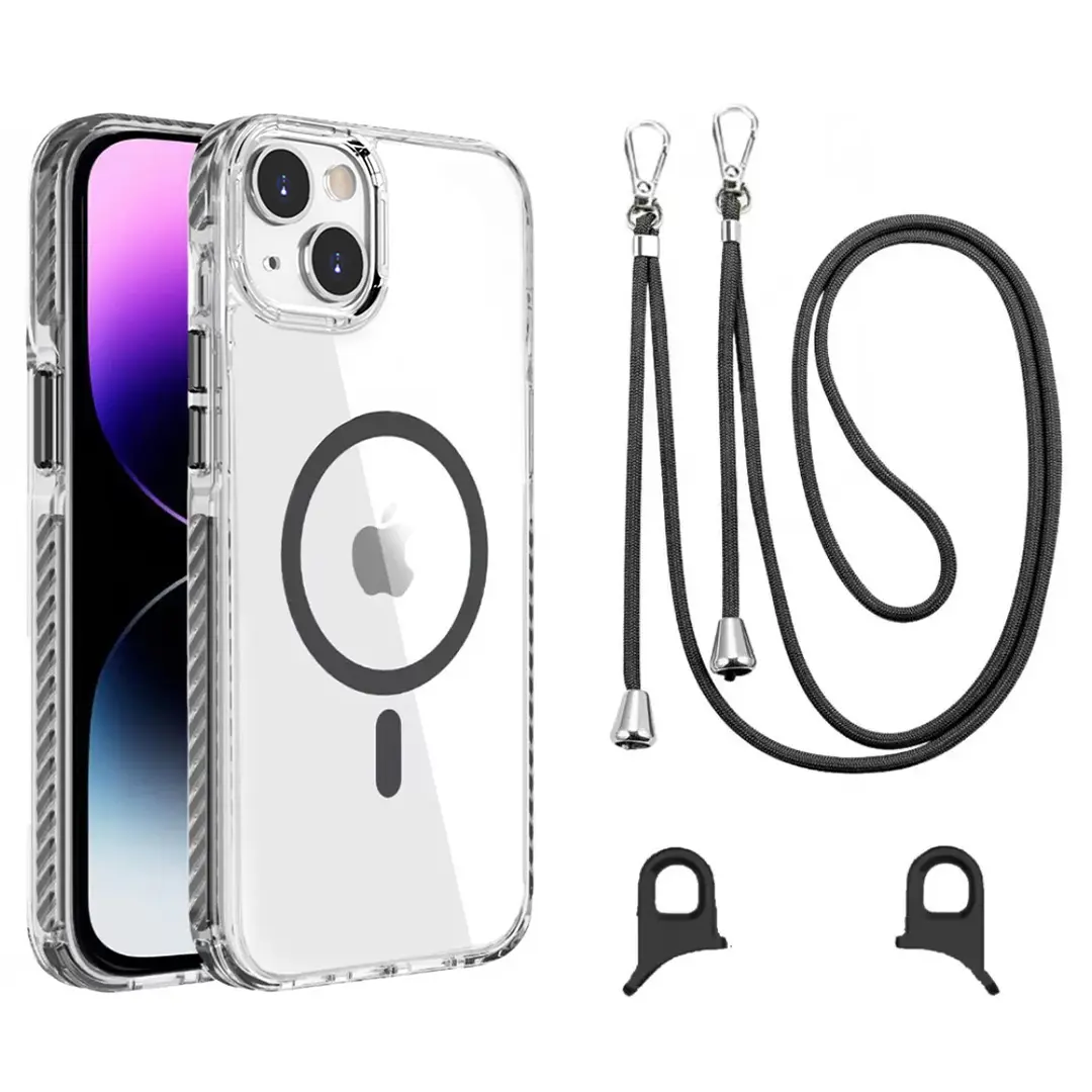 iPhone 15 Plus/iPhone 14 Plus Magsafe Clear Twotone Case with Lanyard Black